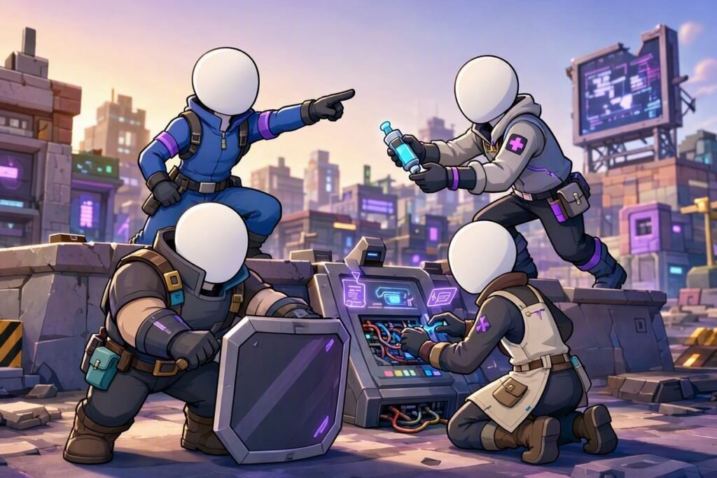 Four-player squad coordinating during a co-op mission