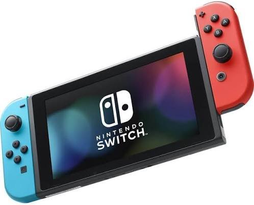 Nintendo Switch console with red and blue Joy-Con controllers.