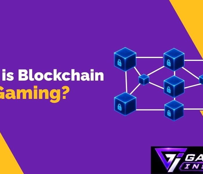 Blockchain gaming network illustrating connected digital blocks and decentralised game assets
